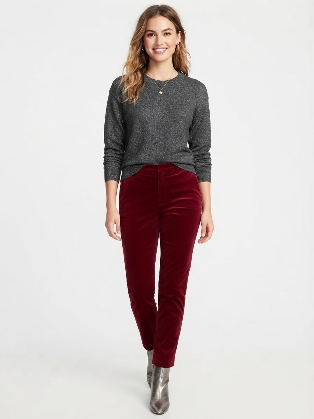 Banana Republic $80 NWT P2P 20-22” Metallic Shimmer Crew Sweater Charcoal